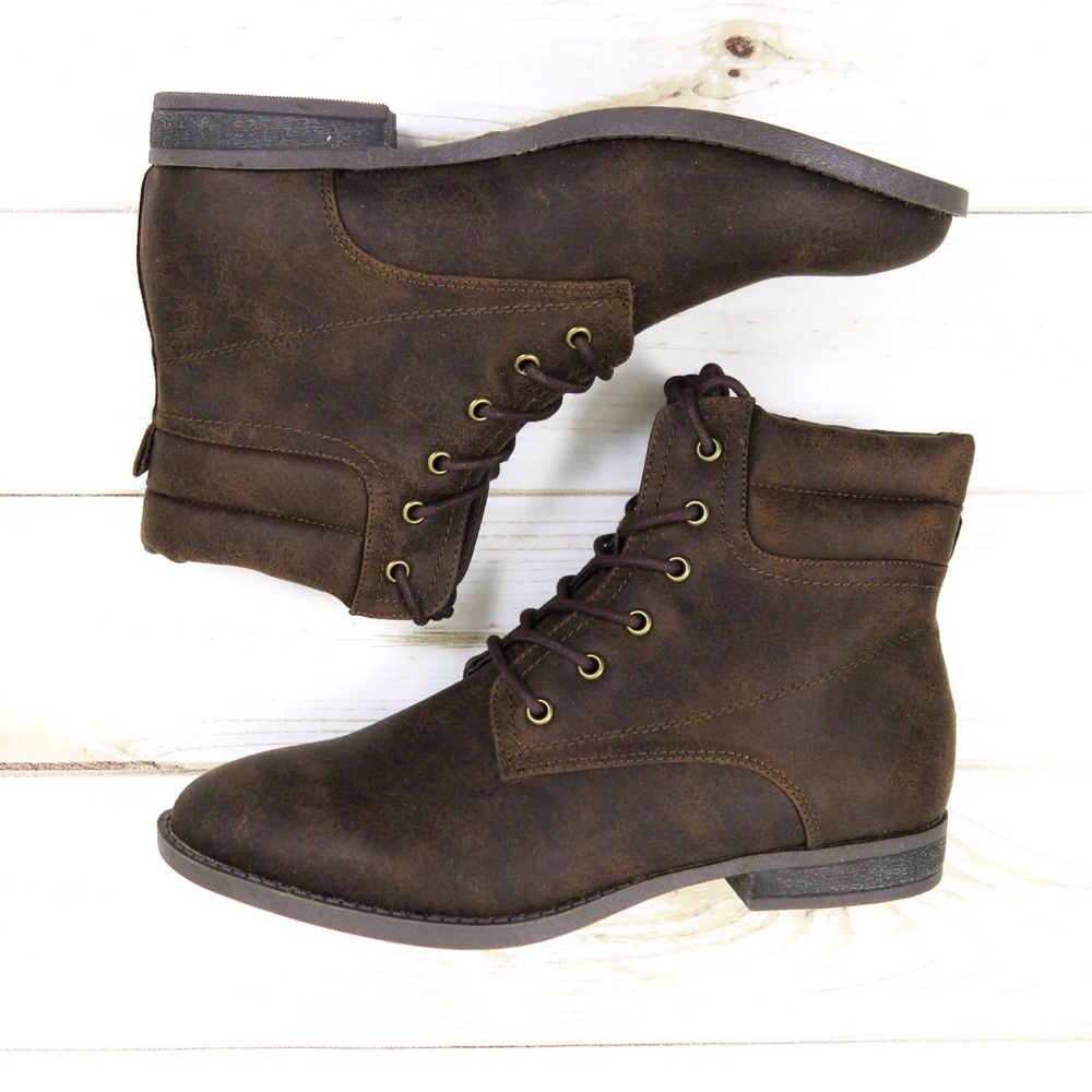 Brown lace up ankle booties